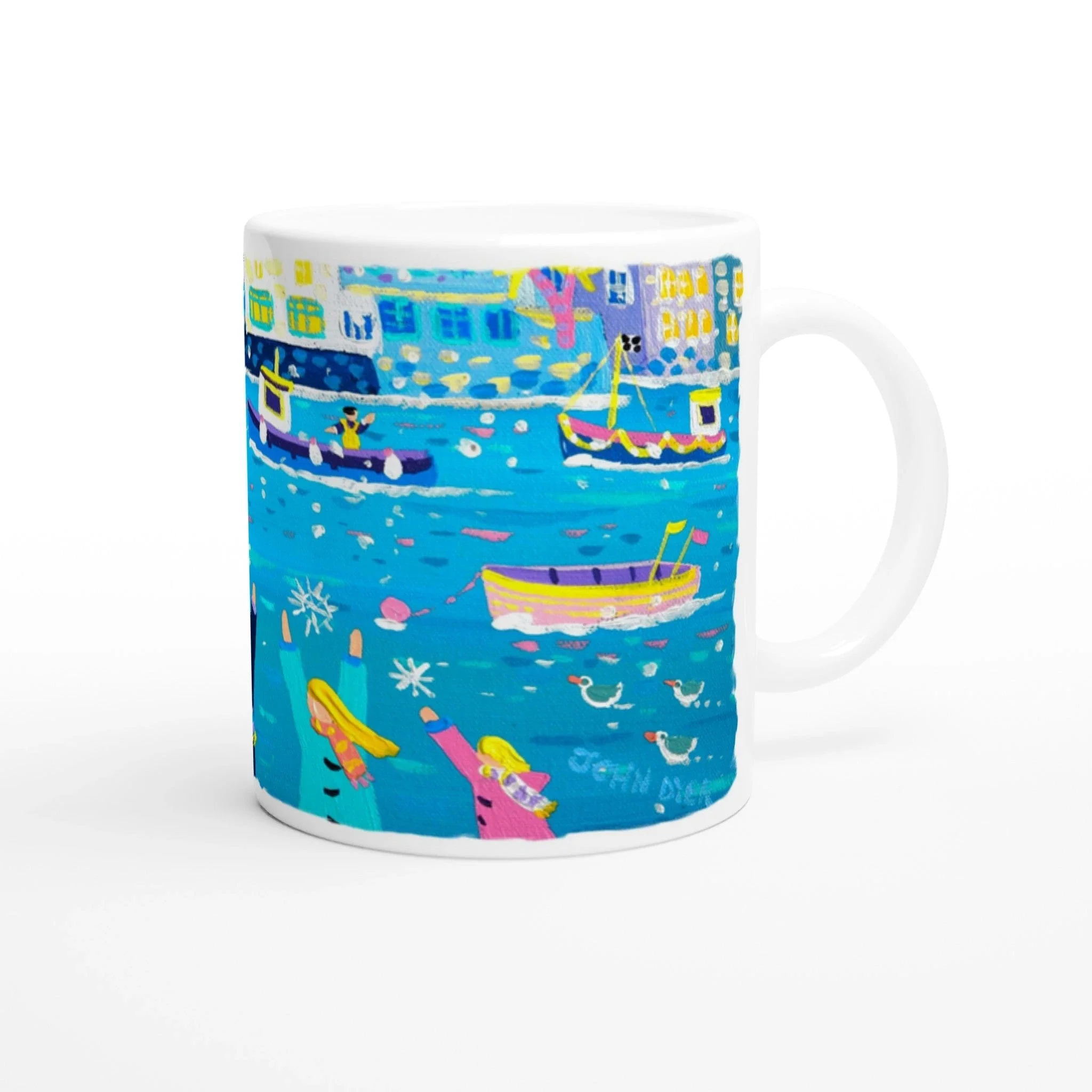 John Dyer Ceramic Cornish Art Mug. Catching Snowflakes, Polperro, Cornwall - Image 2