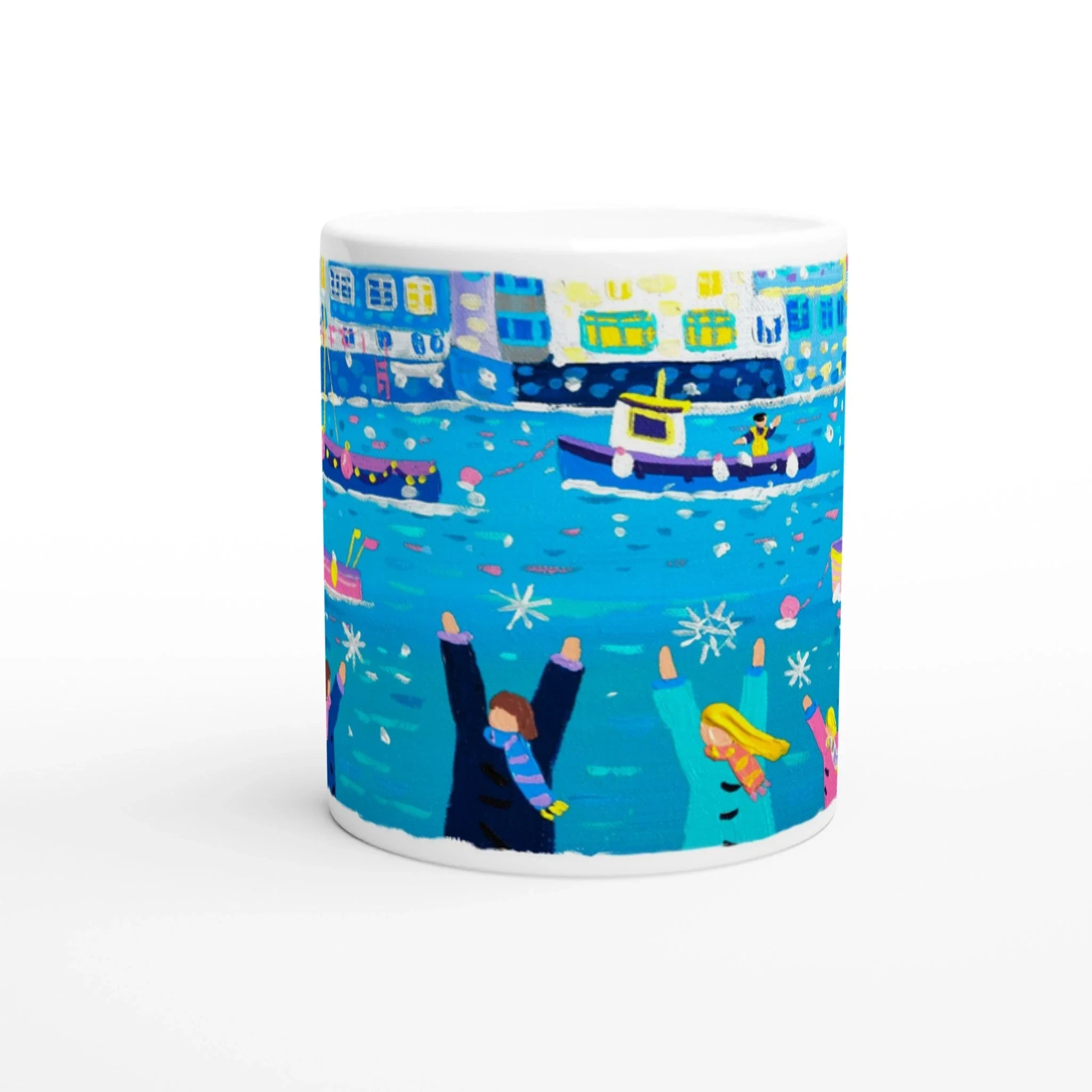 John Dyer Ceramic Cornish Art Mug. Catching Snowflakes, Polperro, Cornwall - Image 3