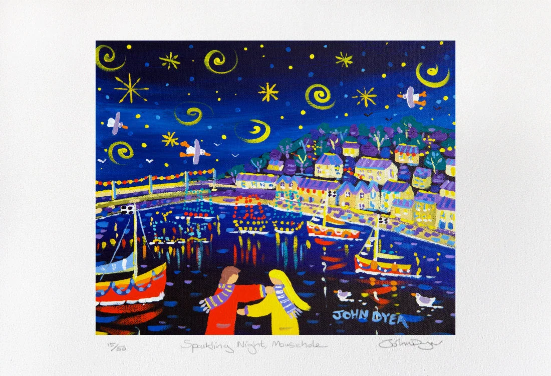 John Dyer Cornish Art Limited Edition Print. 'Sparkling Night, Mousehole'. Cornwall Art Gallery Print. - Image 2