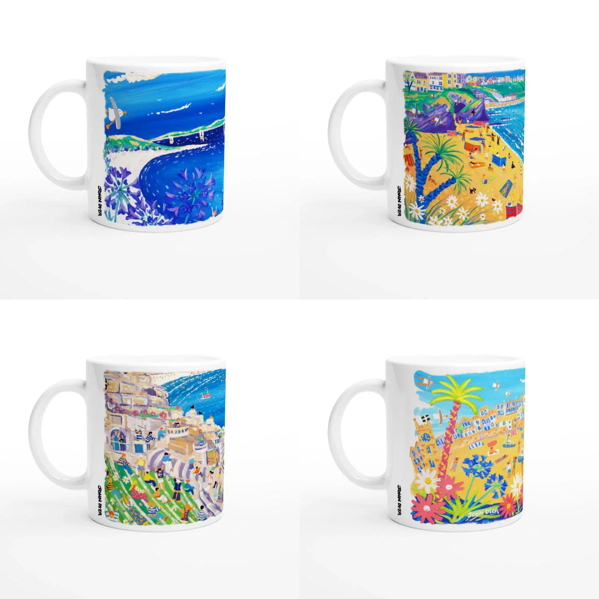 Cornish Destinations Ceramic Art Mug Bundle Set by John Dyer - Tresco | Newquay | Minack | St Ives