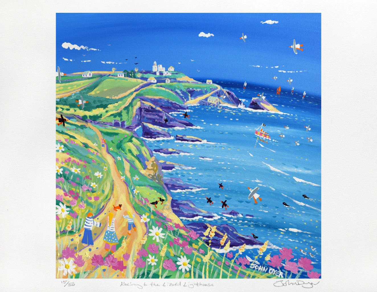 Limited Edition Print by Cornish Artist John Dyer. Racing to the Lizard Lighthouse. Cornwall Art Gallery Print - Image 2