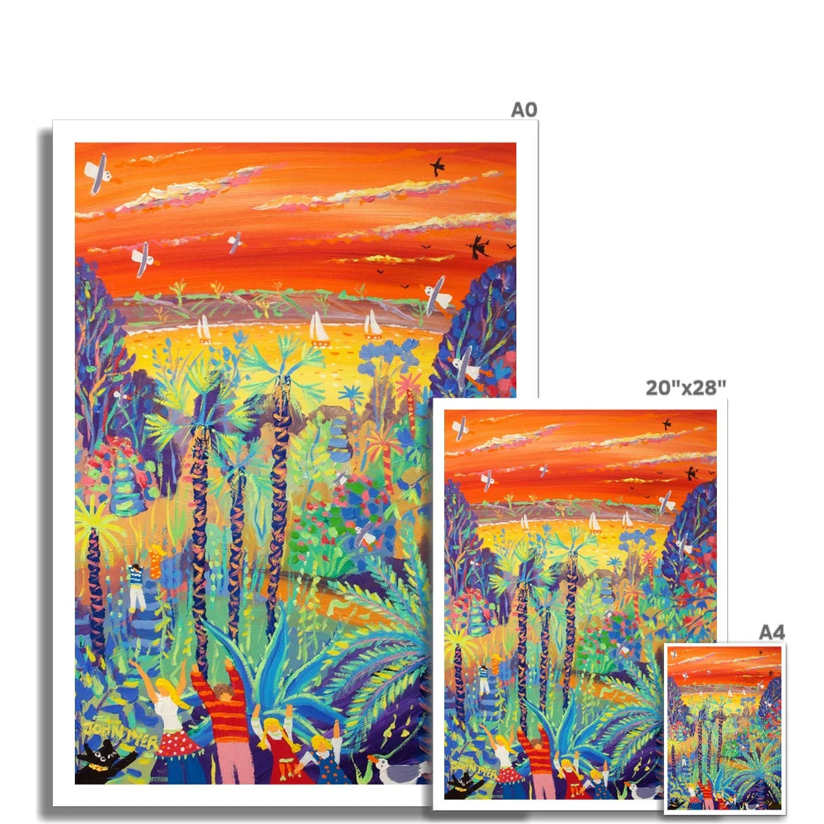 John Dyer Fine Art Print. Open Edition Cornish Art Print. 'Tropical Trebah Garden Sunset'. Cornwall Art Gallery - Image 3