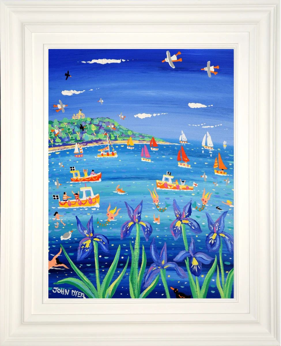 John Dyer Painting. Blue Irises and Mermaids, Castle Beach, Falmouth - Image 2