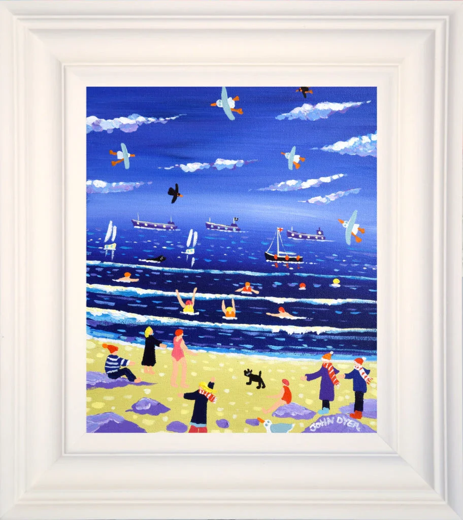 John Dyer Painting. Chilly Dippers.  12 x 10 inches, acrylic on canvas - Image 2