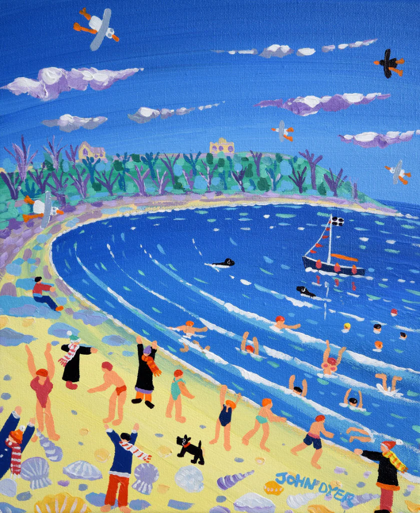 John Dyer Painting. Cold Water Swimmers, Falmouth. 
12 x 10 inches, acrylic on canvas