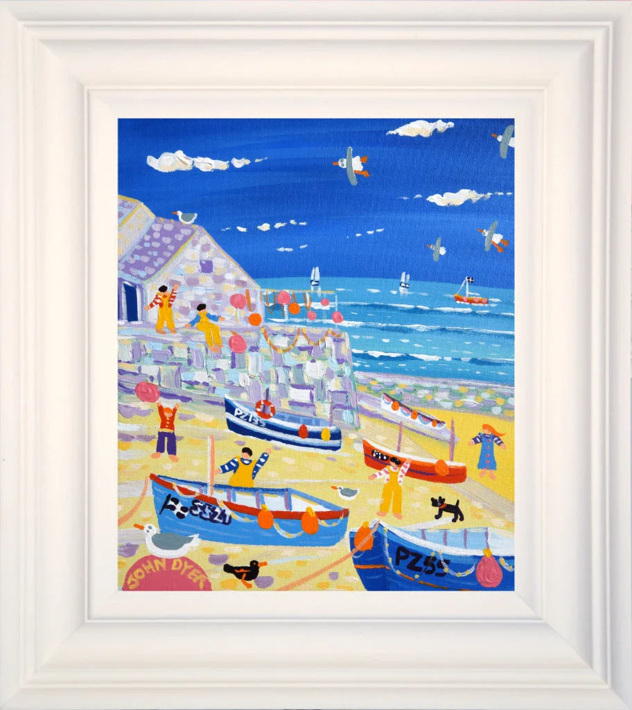 John Dyer Painting. Fishing boats and Fishermen, Sennen.  12 x 10 inches, acrylic on canvas - Image 2