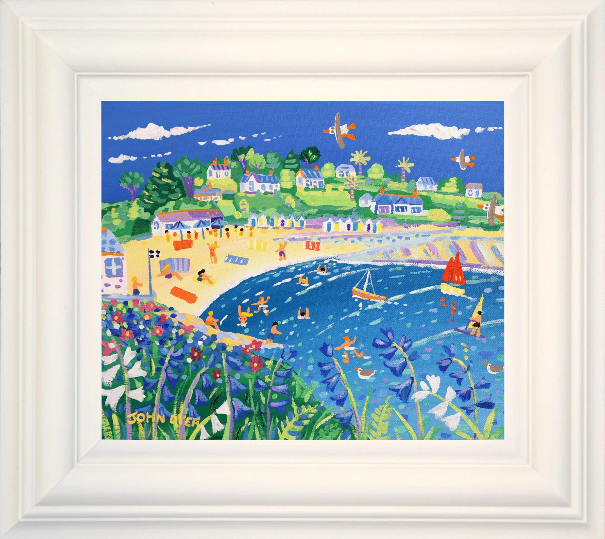 John Dyer Painting. Fun in the Sun, Swanpool Beach.  10 x 12 inches, acrylic on canvas - Image 2