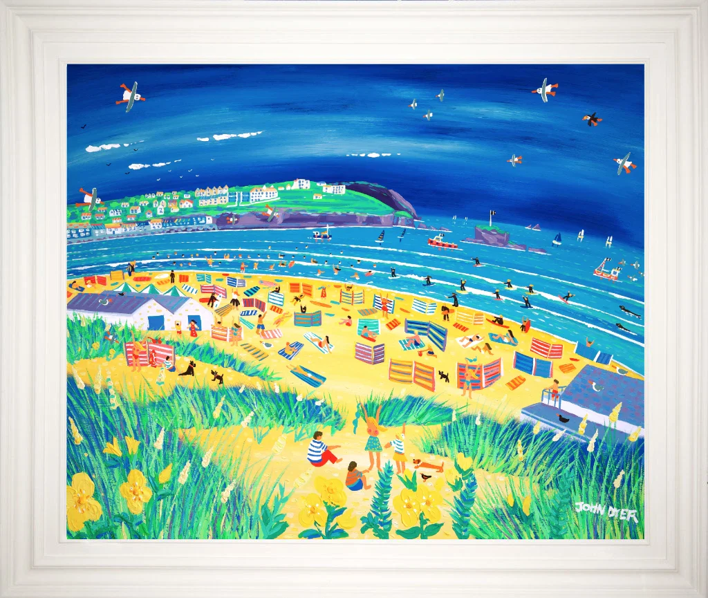 Cornwall Art Gallery painting by John Dyer. 'Happy Holidays, Perranporth'. 33 x 40 inches, acrylic on board - Image 2