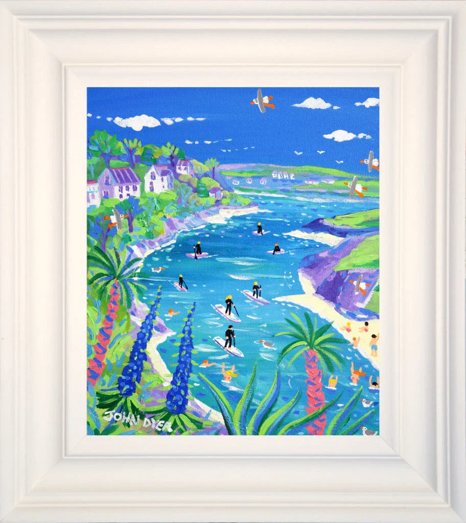 John Dyer Painting. Paddleboarding down the Gannel Estuary. 
12 x 10 inches, acrylic on canvas - Image 2