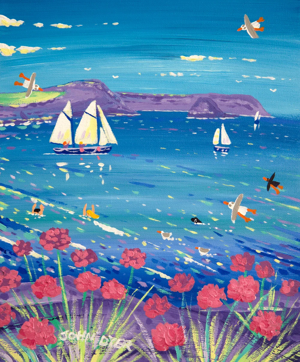 John Dyer Painting. Seapinks and Sailing Boats, Roseland