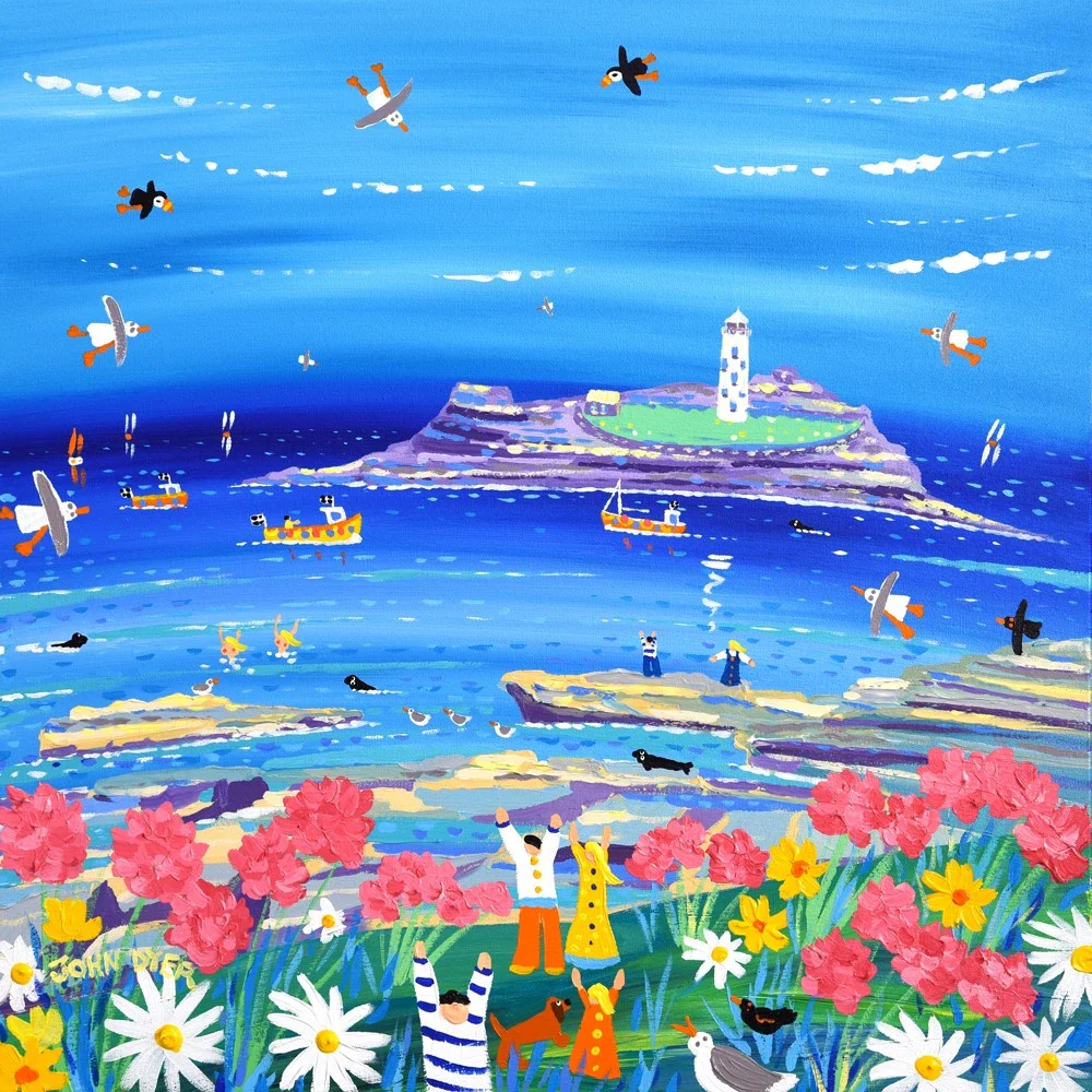 John Dyer Painting. Seapinks and Sunshine, Godrevy, Cornwall.