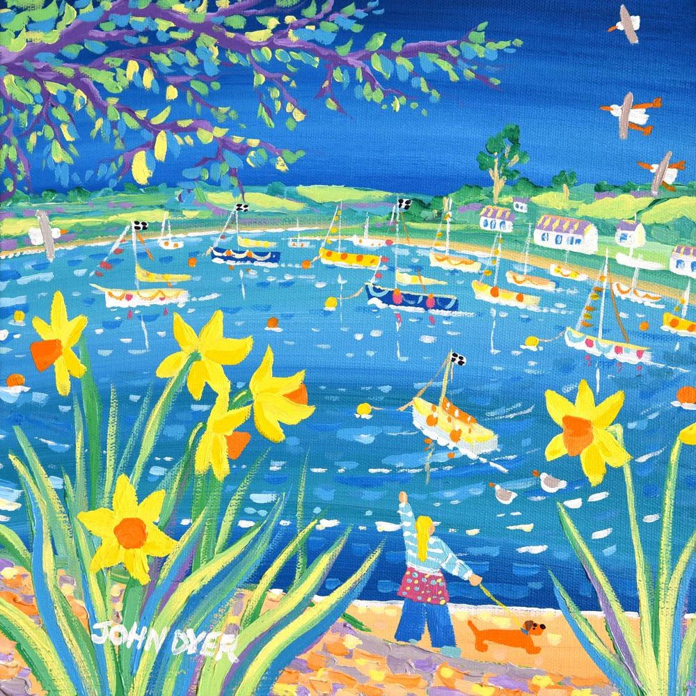John Dyer Painting. Spring Sausage Dog Walkies, Mylor, Cornwall.