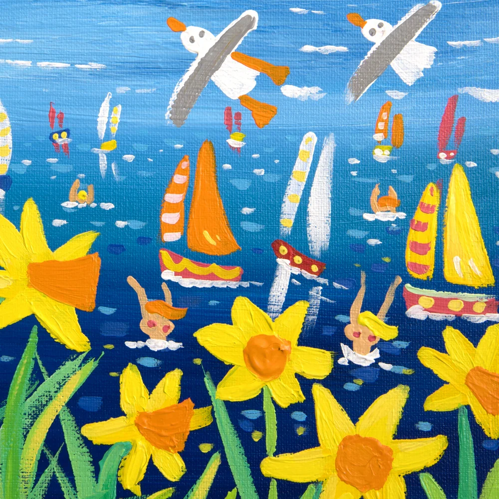 John Dyer Painting. Springtime Cornish Seagulls and Daffodils - Image 2
