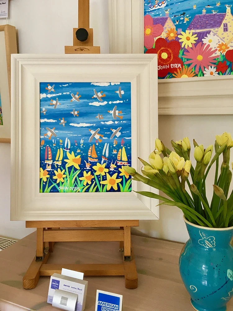 John Dyer Painting. Springtime Cornish Seagulls and Daffodils - Image 3