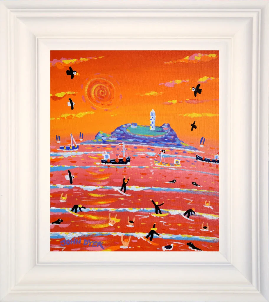 John Dyer Painting. Surfing the Sunset, Godrevy.  12 x 10 inches, acrylic on canvas - Image 2