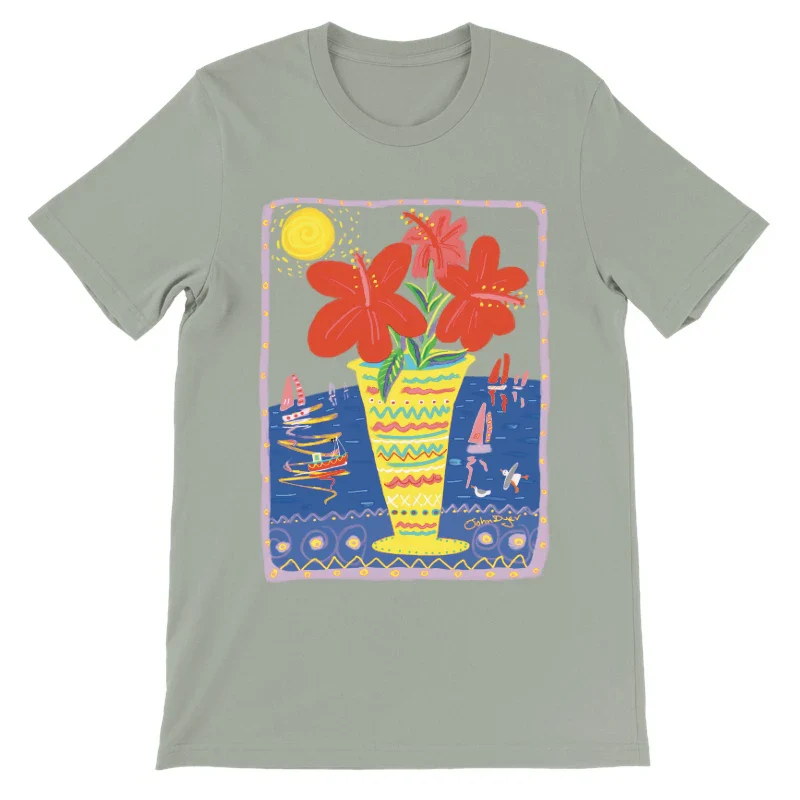 John Dyer Unisex Cornwall Art T-Shirt. 'Seaside Hibiscus'. Cornwall Art Gallery - Image 3