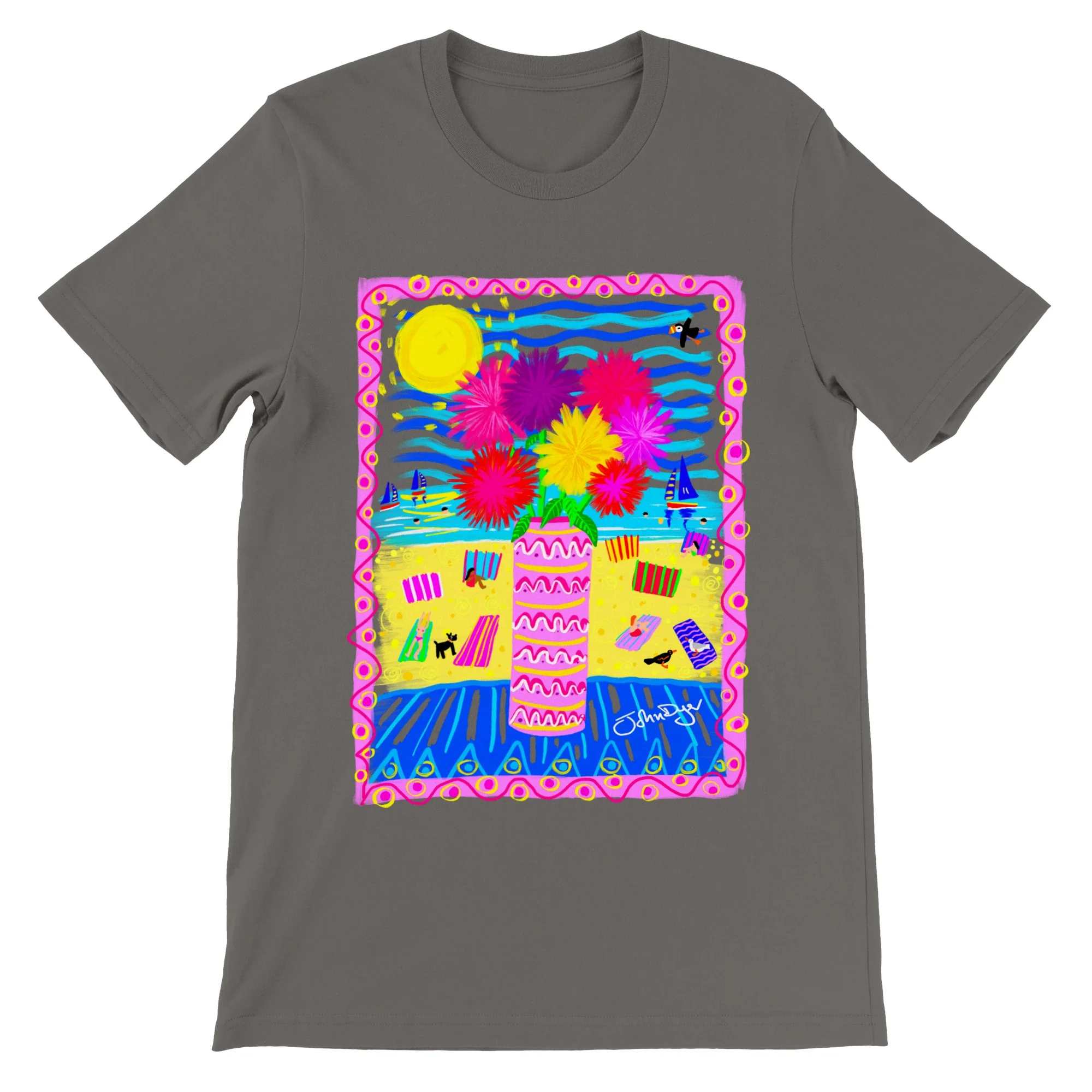 John Dyer Unisex Art T-Shirt. Pom Pom Beach Flowers - Image 7