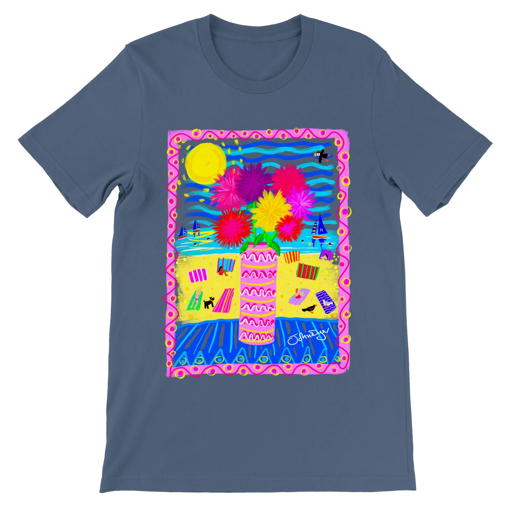 John Dyer Unisex Art T-Shirt. Pom Pom Beach Flowers - Image 8