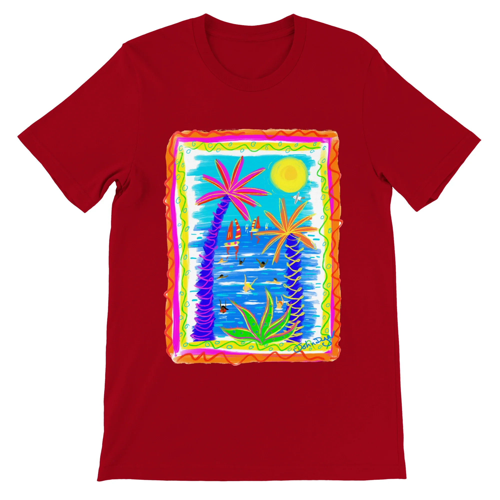 John Dyer Unisex Art T-Shirt. Tropical Bathers and Sunshine - Image 3