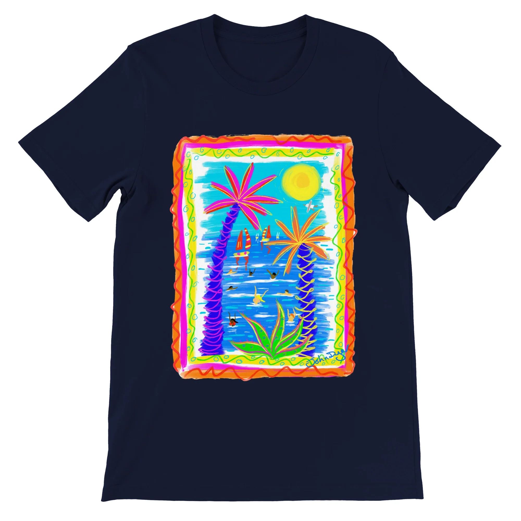 John Dyer Unisex Art T-Shirt. Tropical Bathers and Sunshine - Image 6