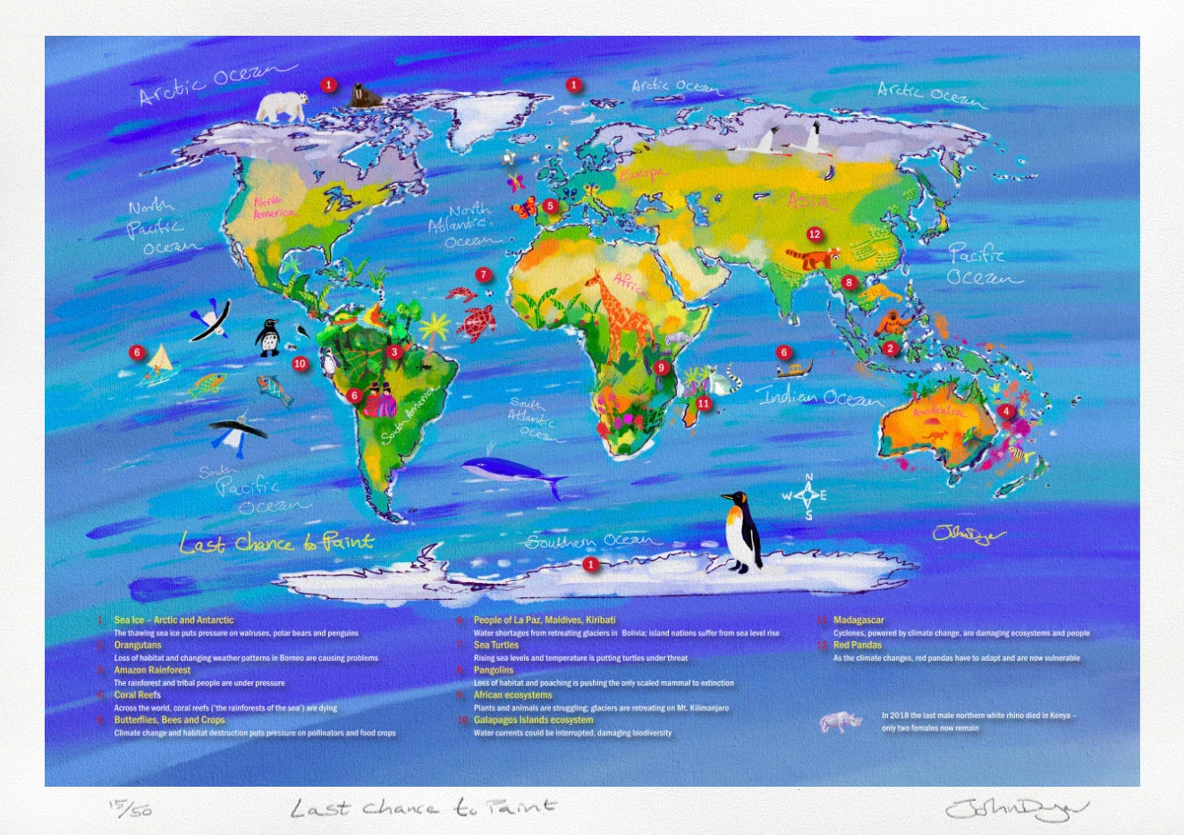 Last Chance to Paint. Climate Change Wildlife World Map. Limited Edition Print by Environmental Artist John Dyer - Image 2