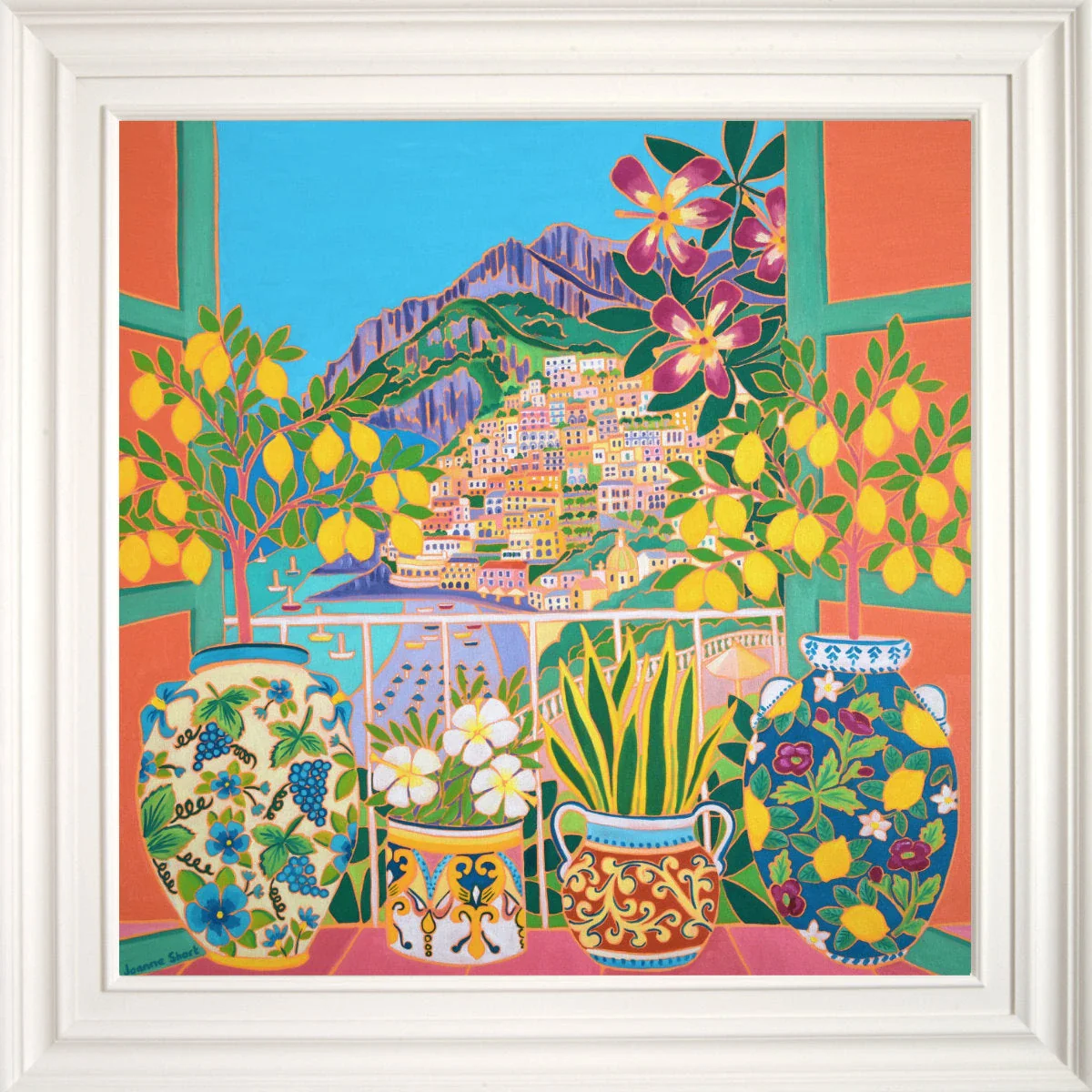 'Lemons by the Sea, Positano, Italy', 30x30 inches oil on canvas. Amalfi Coast Painting with Lemons by British Artist Joanne Short - Image 2