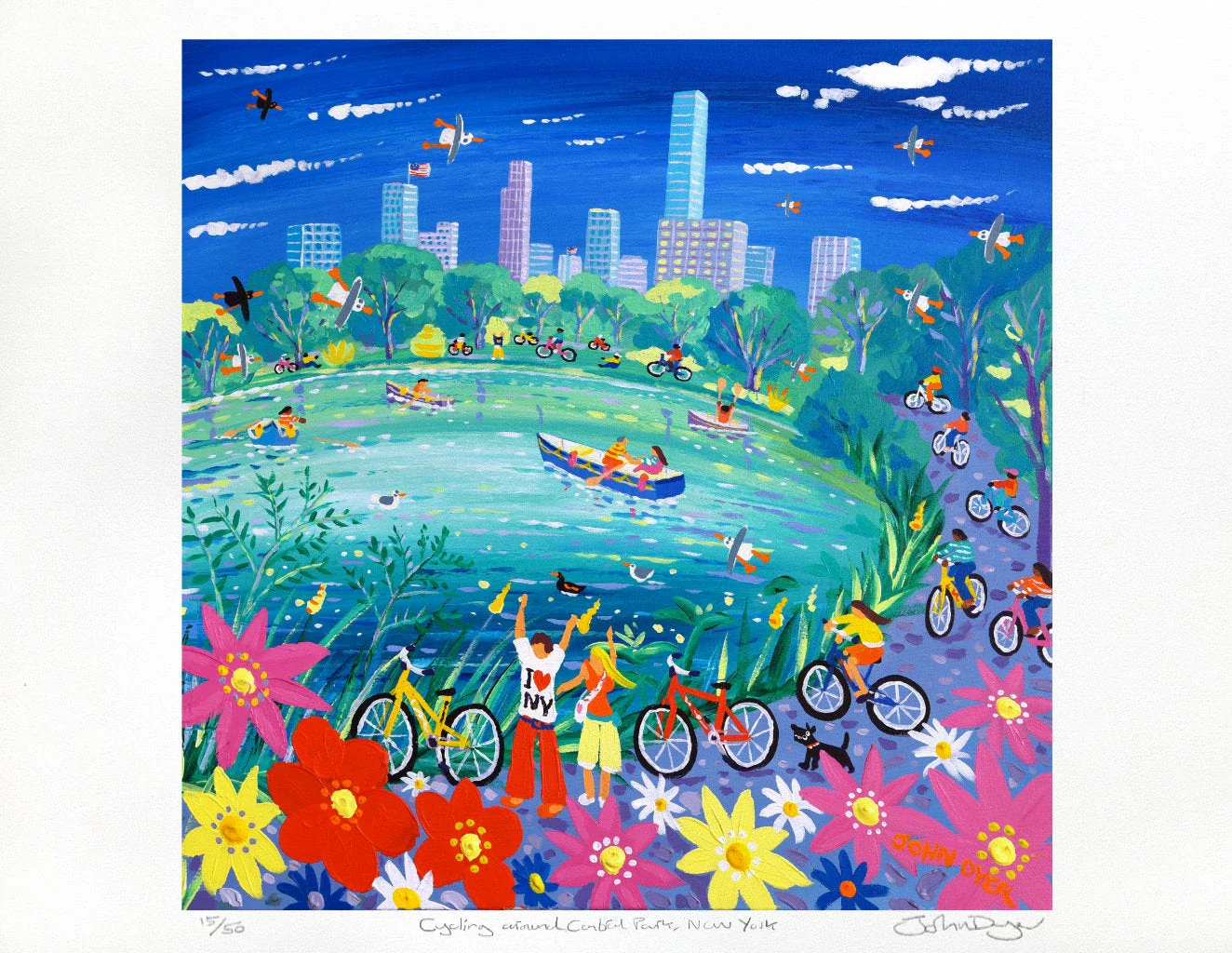 Limited Edition Print by British Artist John Dyer. 'Cycling around Central Park, New York'. American Art Gallery Print - Image 2