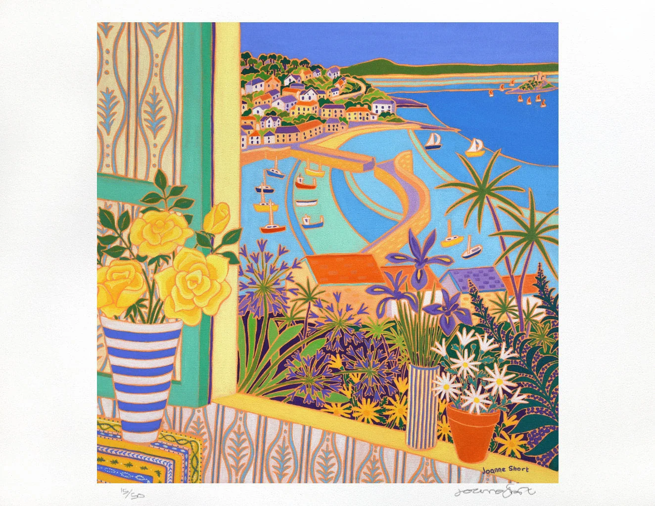 Limited Edition Print by Cornish Artist Joanne Short. 'Roses in the Window, Mousehole'. Cornwall Art Gallery Print - Image 2