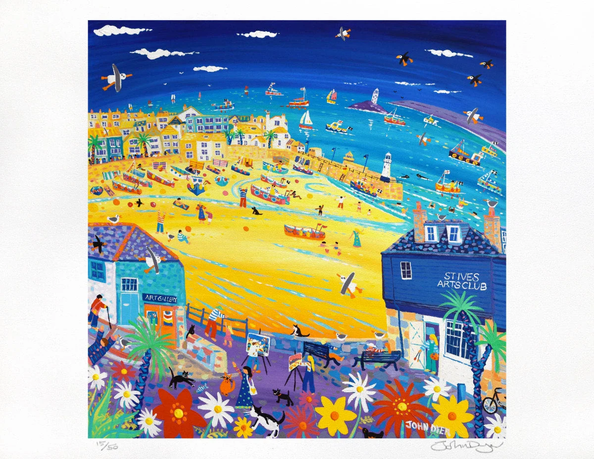 Limited Edition Print by Cornish Artist John Dyer. 'Arty St Ives'. Cornwall Art Gallery Beach Print - Image 2