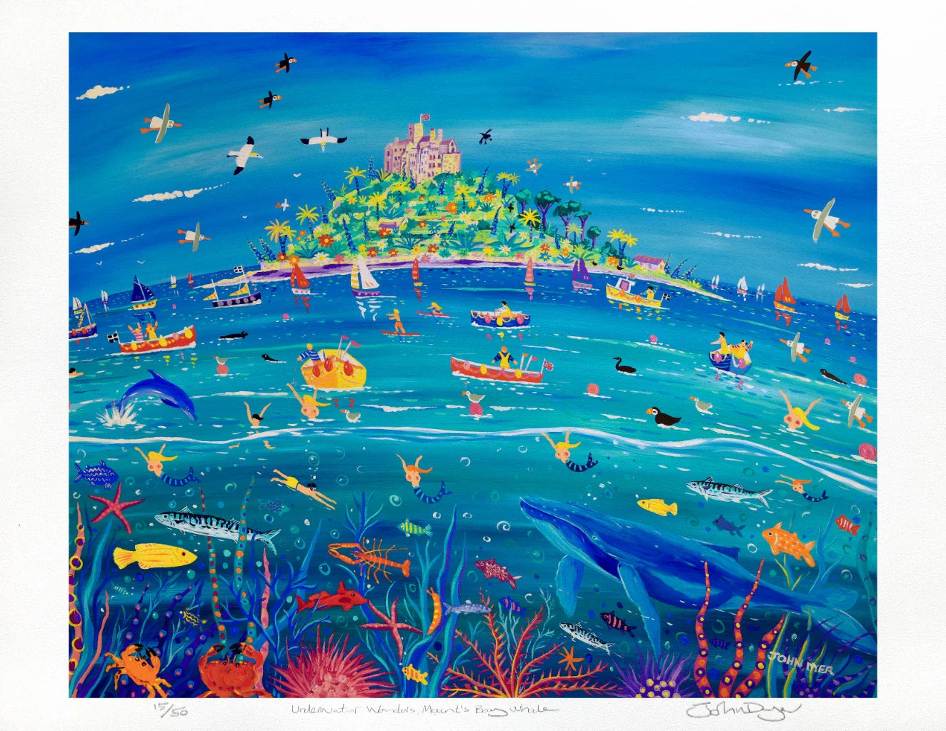 Limited Edition Print by Cornish Artist John Dyer. 'Underwater Wonders, Mount’s Bay Whale'. Cornwall Art Gallery Print. Animal Art Prints - Image 2