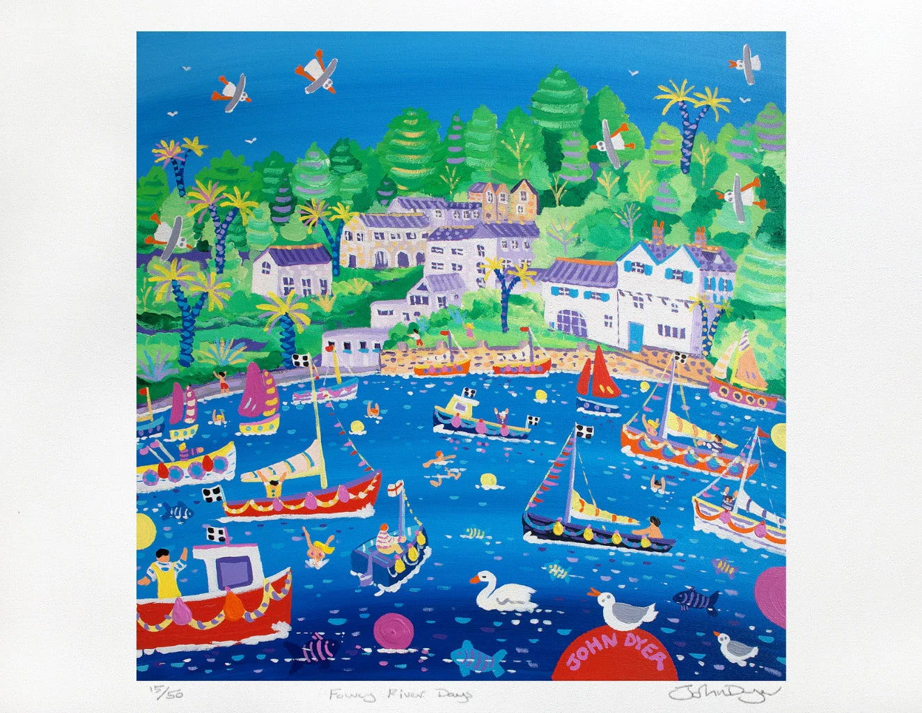 Limited Edition Print by Cornish Artist John Dyer. Fowey River Days. Cornwall - Image 2
