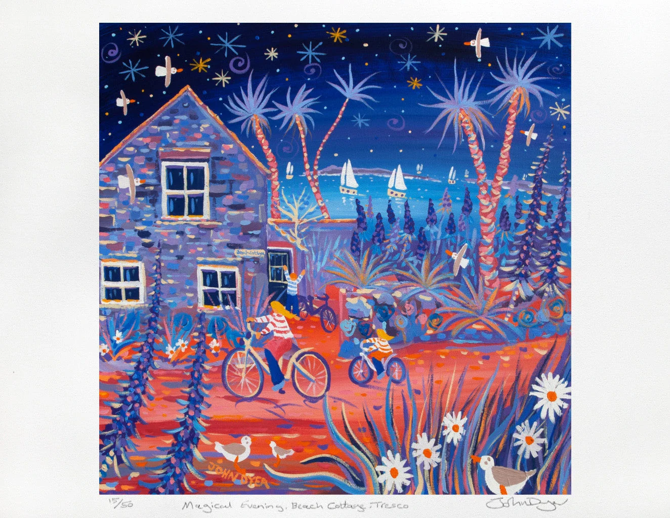 Limited Edition Print by Cornish Artist John Dyer. 'Magical Evening, Beach Cottage, Tresco'. Cornwall Art Gallery Print - Image 2