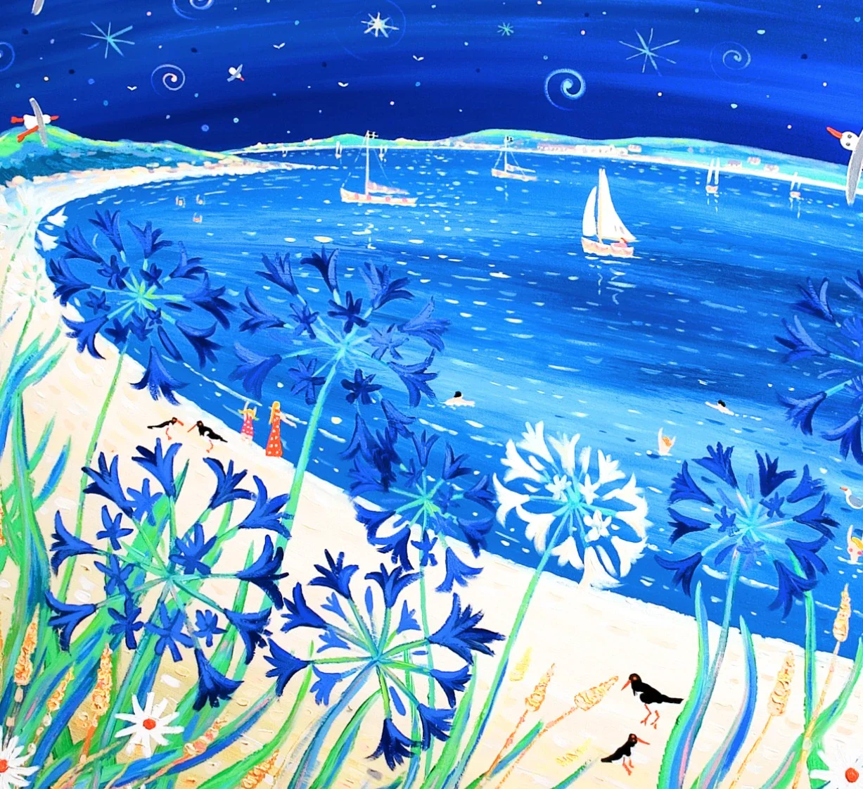 Limited Edition Print by Cornish Artist John Dyer. Moonlight and Agapanthus, Tresco. Cornwall Art Gallery Beach Print - Image 3