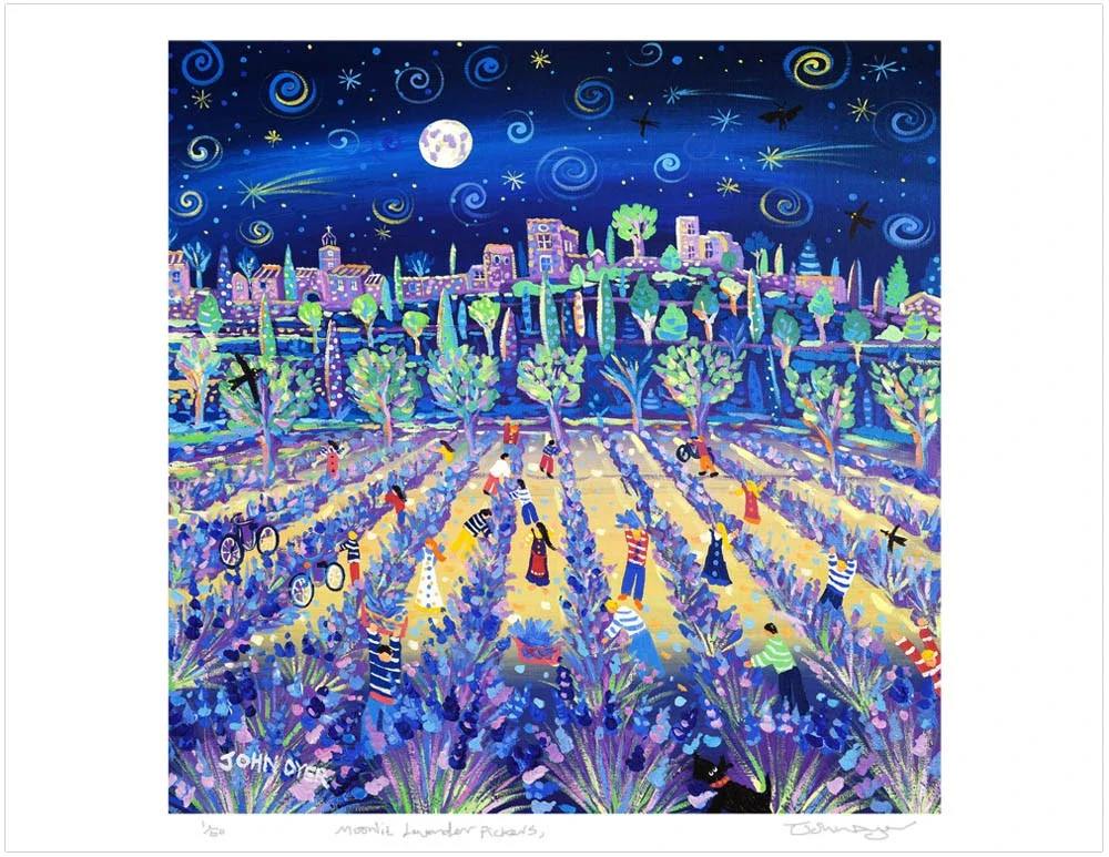 Limited Edition French Print by John Dyer. Moonlit Lavender Pickers, Ménerbes, Provence. - Image 2