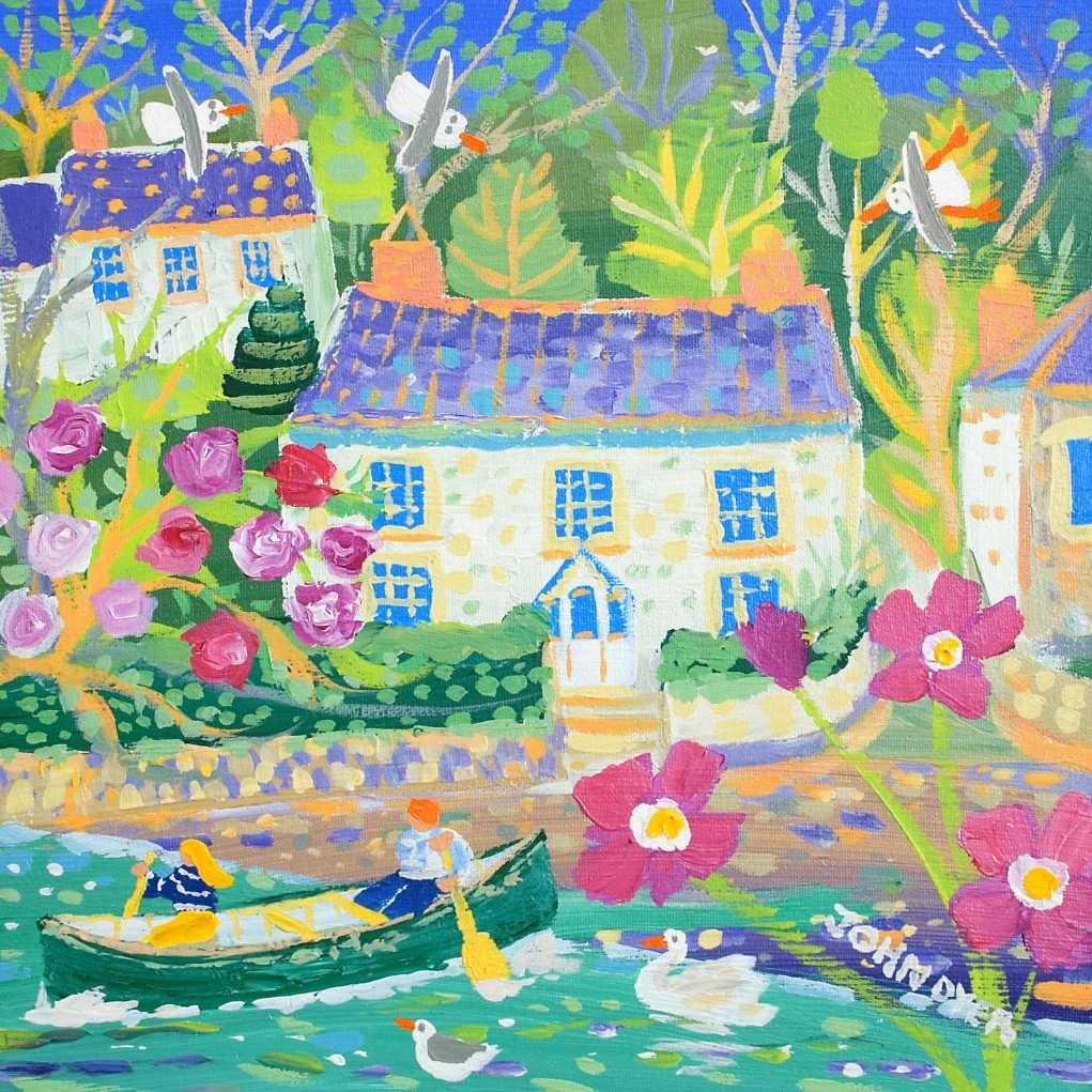 Limited Edition Print by Cornish Artist John Dyer. 'Paddling out on a High Tide, Coombe, Truro'. Cornwall Art Gallery print