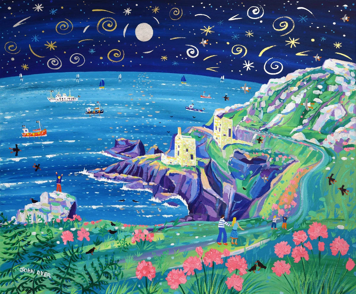 Limited Edition Print by Cornish Artist John Dyer. 'Shooting Stars over Botallack'. Cornwall Art Gallery Print