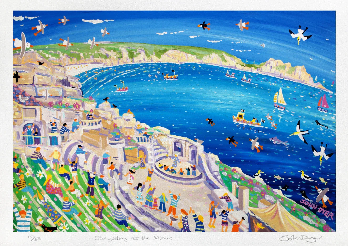 Limited Edition Print by Cornish Artist John Dyer. 'Storytelling at the Minack, Cornwall'. Cornwall Art Gallery Print - Image 2