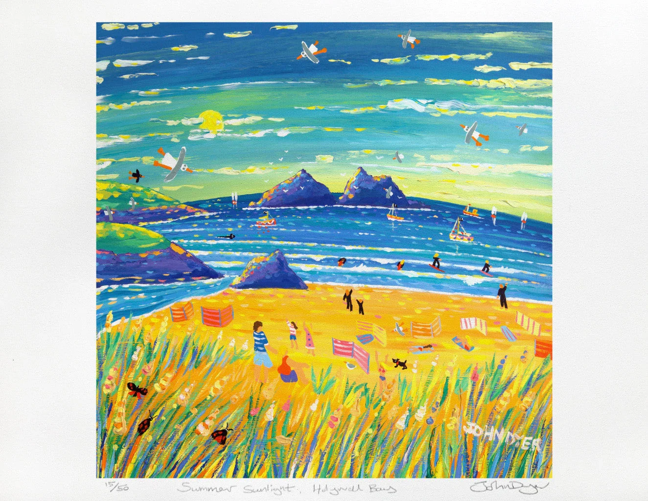 Limited Edition Print by Cornish Artist John Dyer. 'Summer Sunlight, Holywell Bay Beach Sunset'. Cornwall Art Gallery Print - Image 2