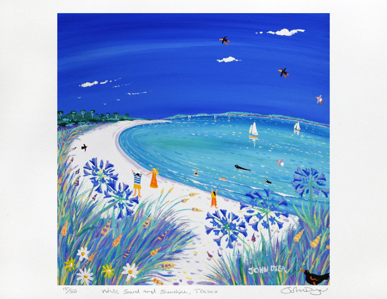 Limited Edition Print by Cornish Artist John Dyer. White Sand and Sunshine, Pentle Bay, Tresco. Cornwall Art Gallery Beach Print. - Image 2