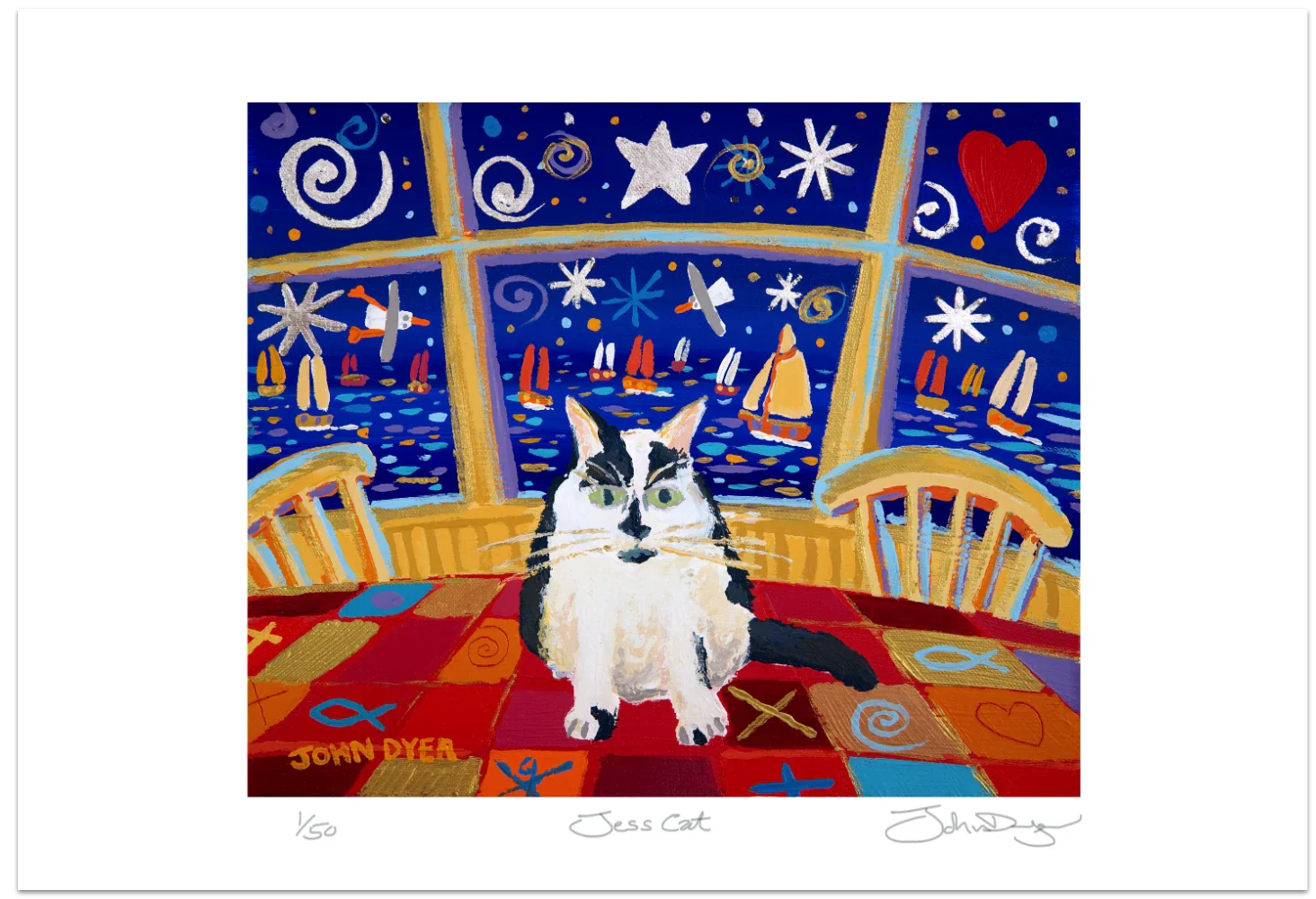 Limited Edition Cat Print. 'Jess Cat'. By Cornish artist John Dyer. Cornwall Art Gallery Print. Animal Art Prints - Image 2