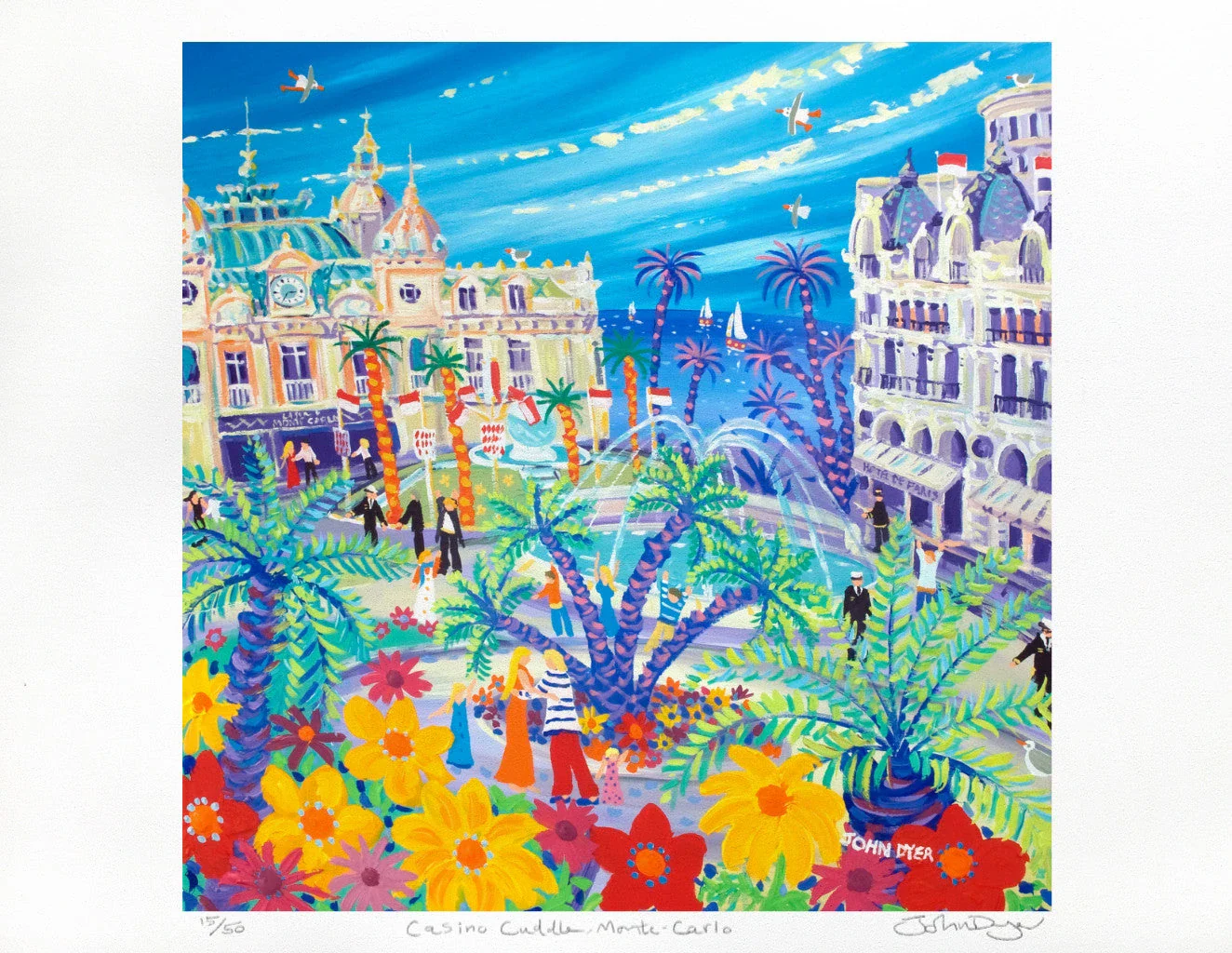 Limited Edition Art Print of Monaco by Artist John Dyer. 'Casino Cuddle, Monte-Carlo'. Art Gallery Print - Image 2