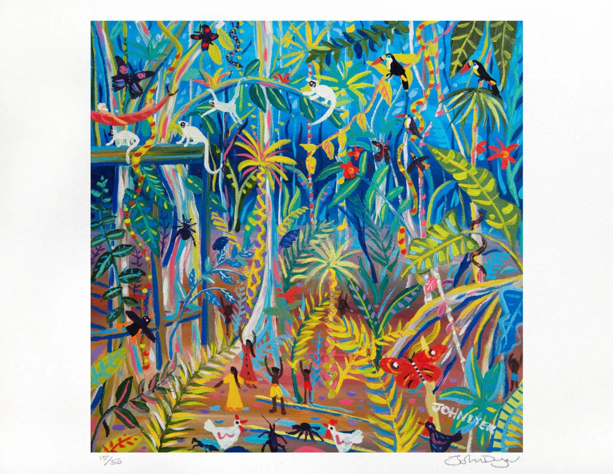 Limited Edition Print - Rainforest Print by Environmental Artist John Dyer. 'Yawanawá Amazon Rainforest Tree House'. Animal Art Prints - Image 2