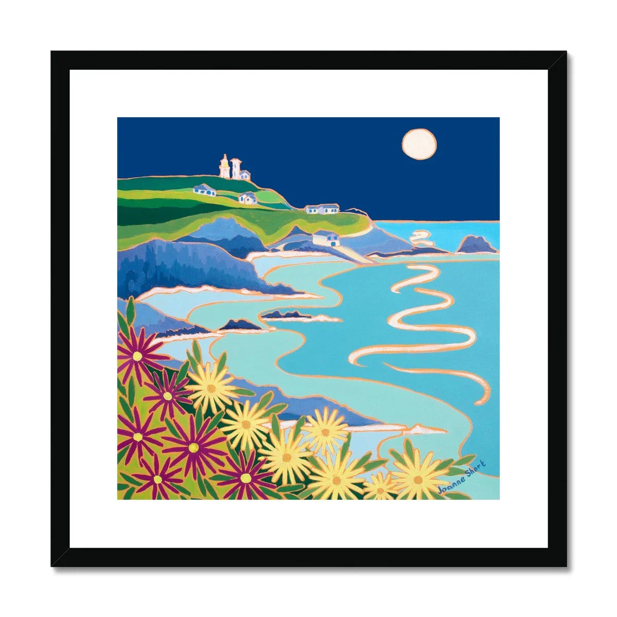 Joanne Short Framed Open Edition Cornish Fine Art Print. 'Lizard Lighthouse under a Full Moon'. Cornwall Art Gallery - Image 2