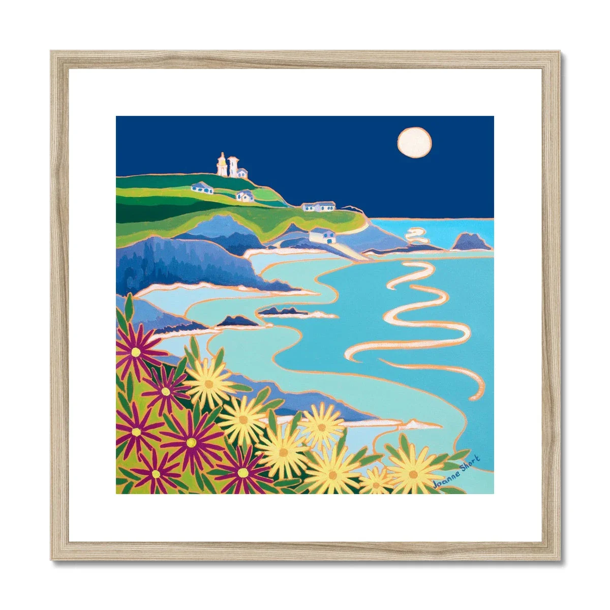 Joanne Short Framed Open Edition Cornish Fine Art Print. 'Lizard Lighthouse under a Full Moon'. Cornwall Art Gallery - Image 3