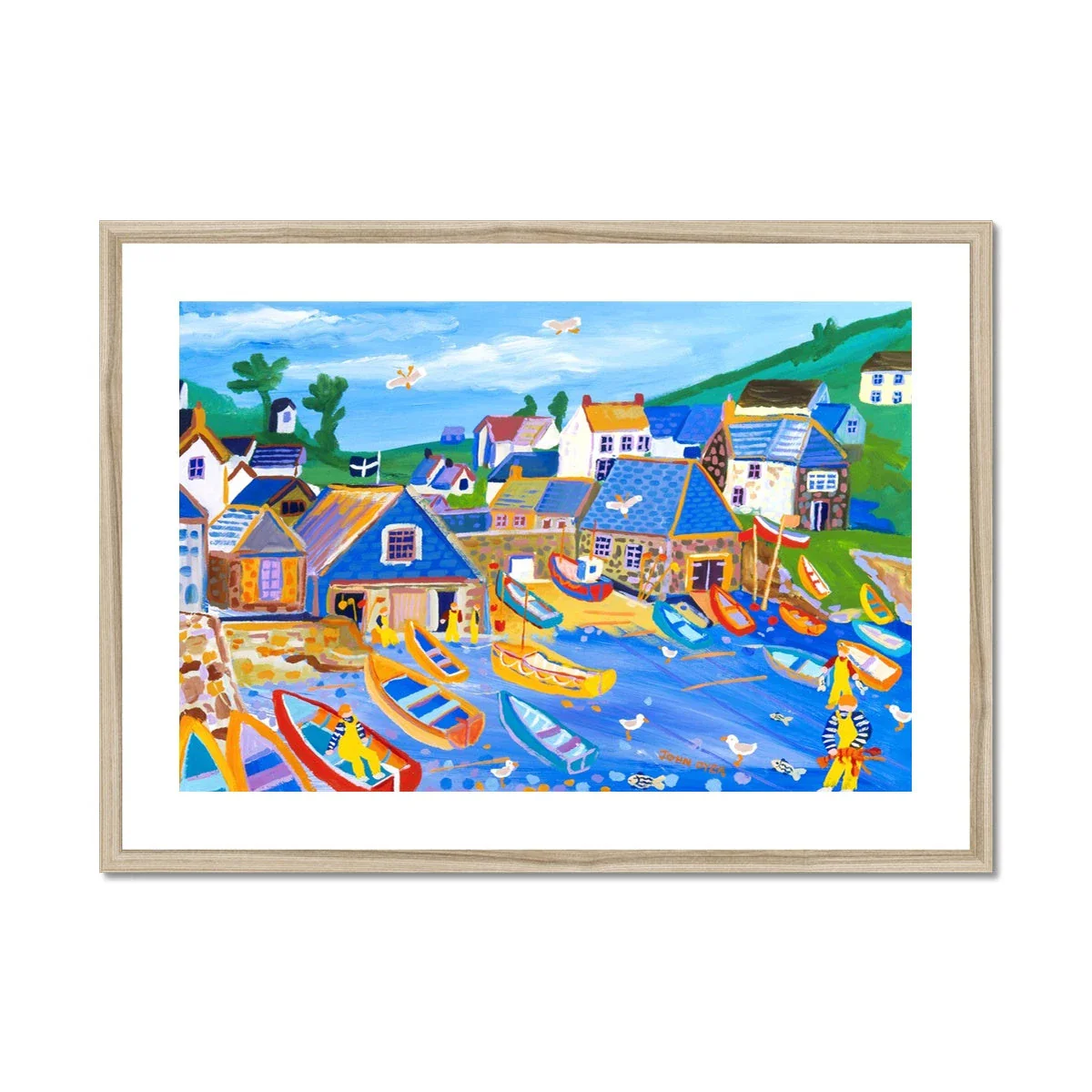John Dyer Framed Open Edition Cornish Fine Art Print. 'Lobster Fishermen, Cadgwith'. Cornwall Art Gallery - Image 3