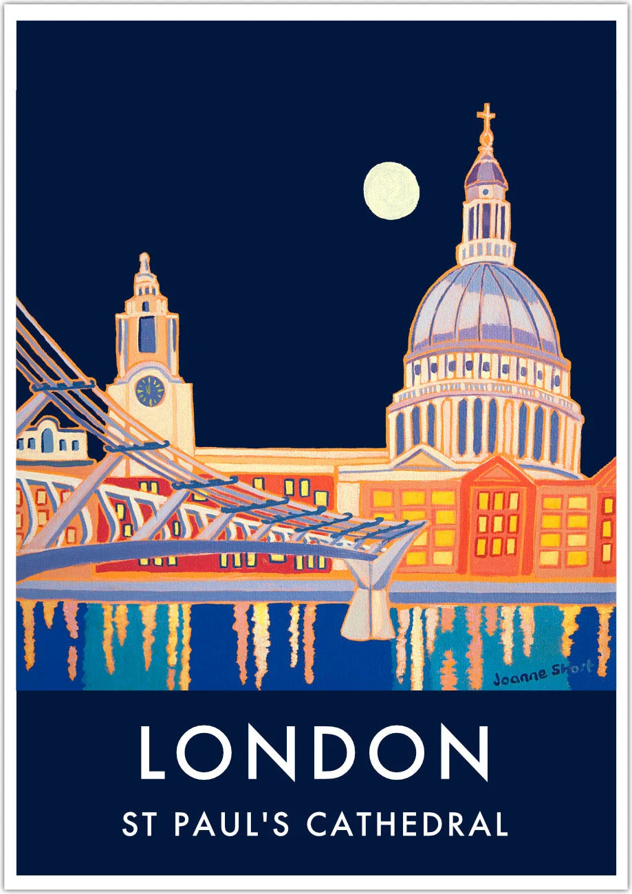 London Art Print of St Paul's Cathedral. Vintage Style Poster Design by British Artist Joanne Short