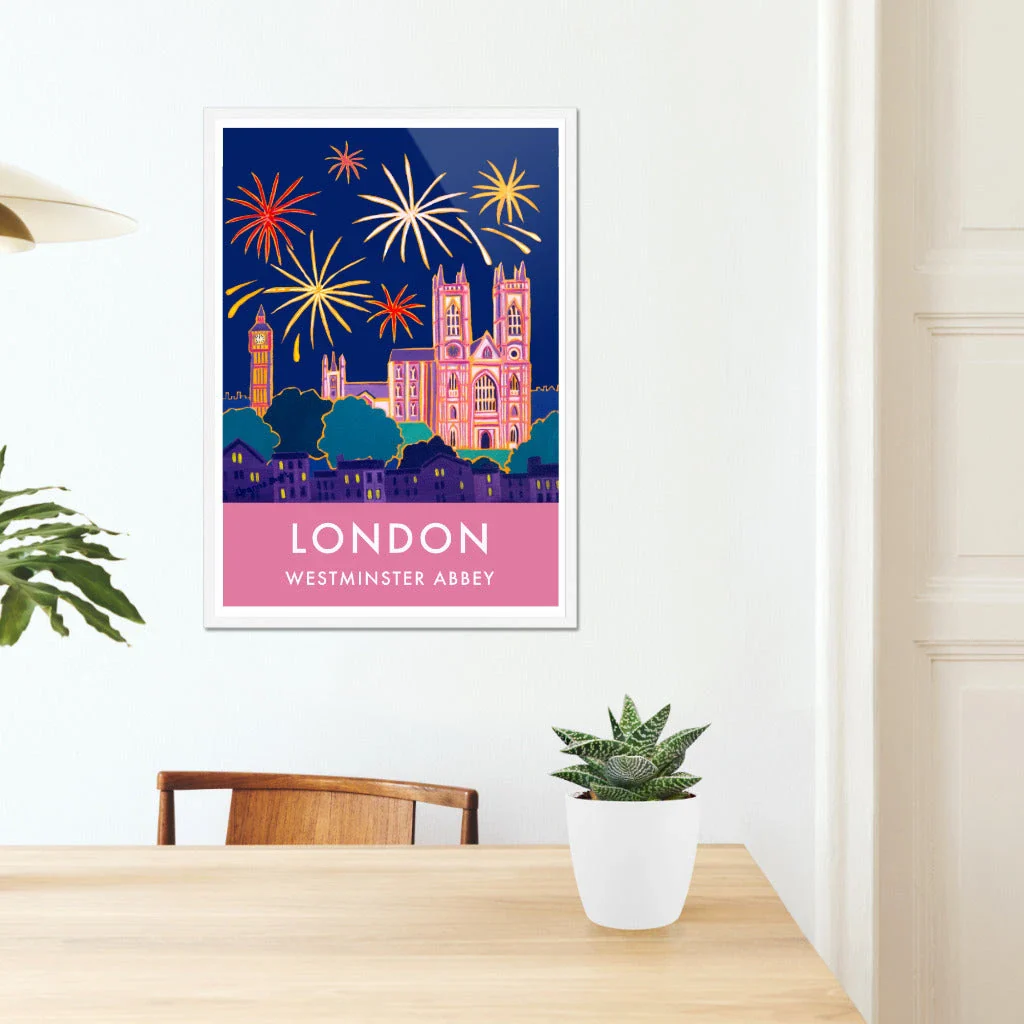 London Print of Westminster Abbey and Big Ben with Fireworks. Vintage Style Poster Design by British Artist Joanne Short - Image 6