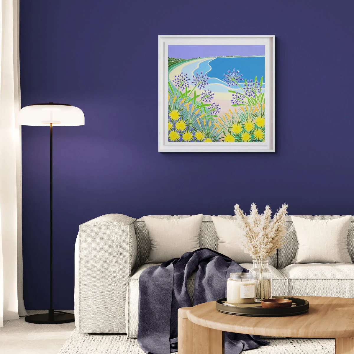 'Looking Through the Agapanthus, Pentle Bay, Tresco', 30x30 inches oil on canvas. Original Painting by Cornish Artist Joanne Short - Image 3