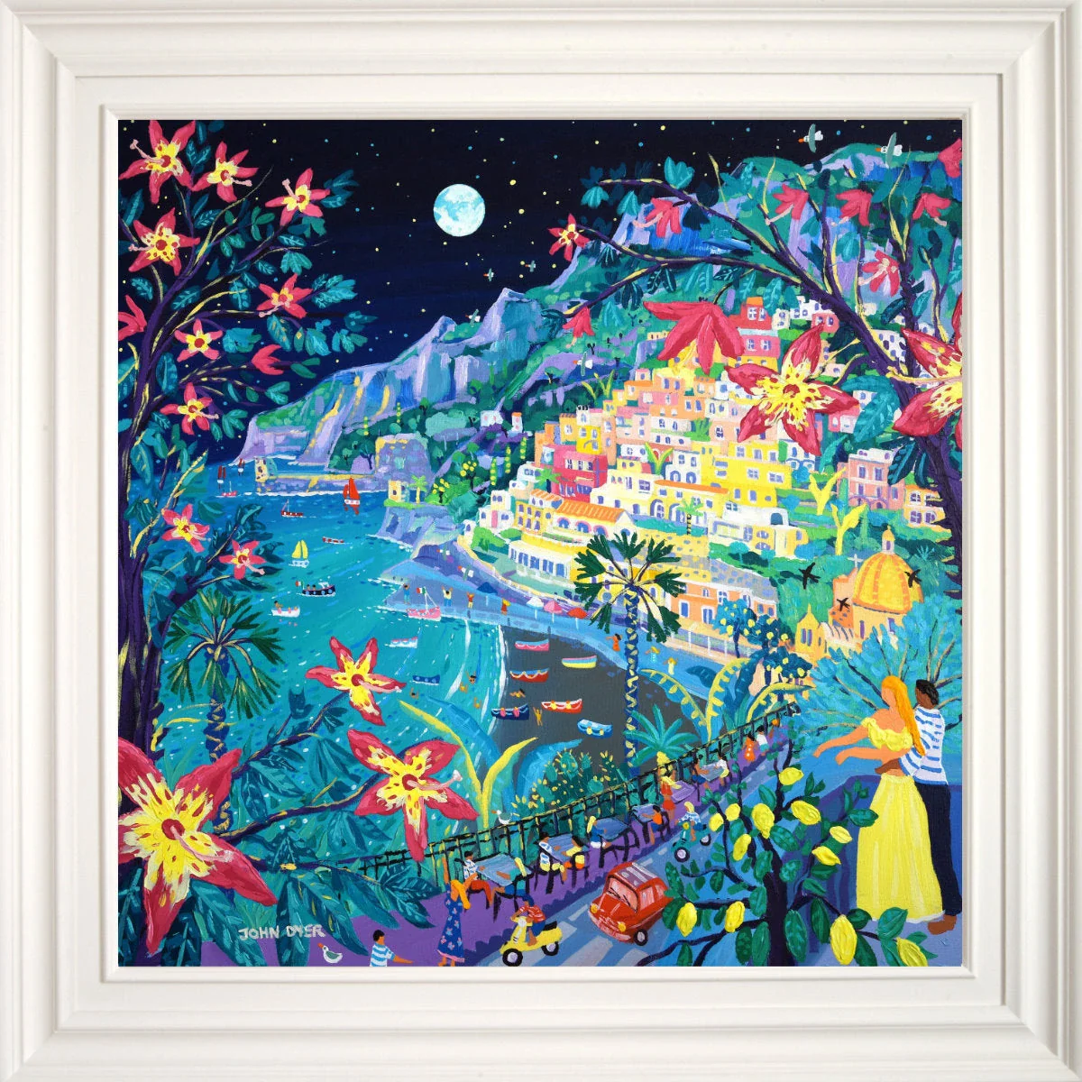 'Love under an Italian Full Moon, Positano, Italy', 30 x 30 inches acrylic on canvas. Italian, Amalfi Coast painting by Cornish Artist John Dyer - Image 2