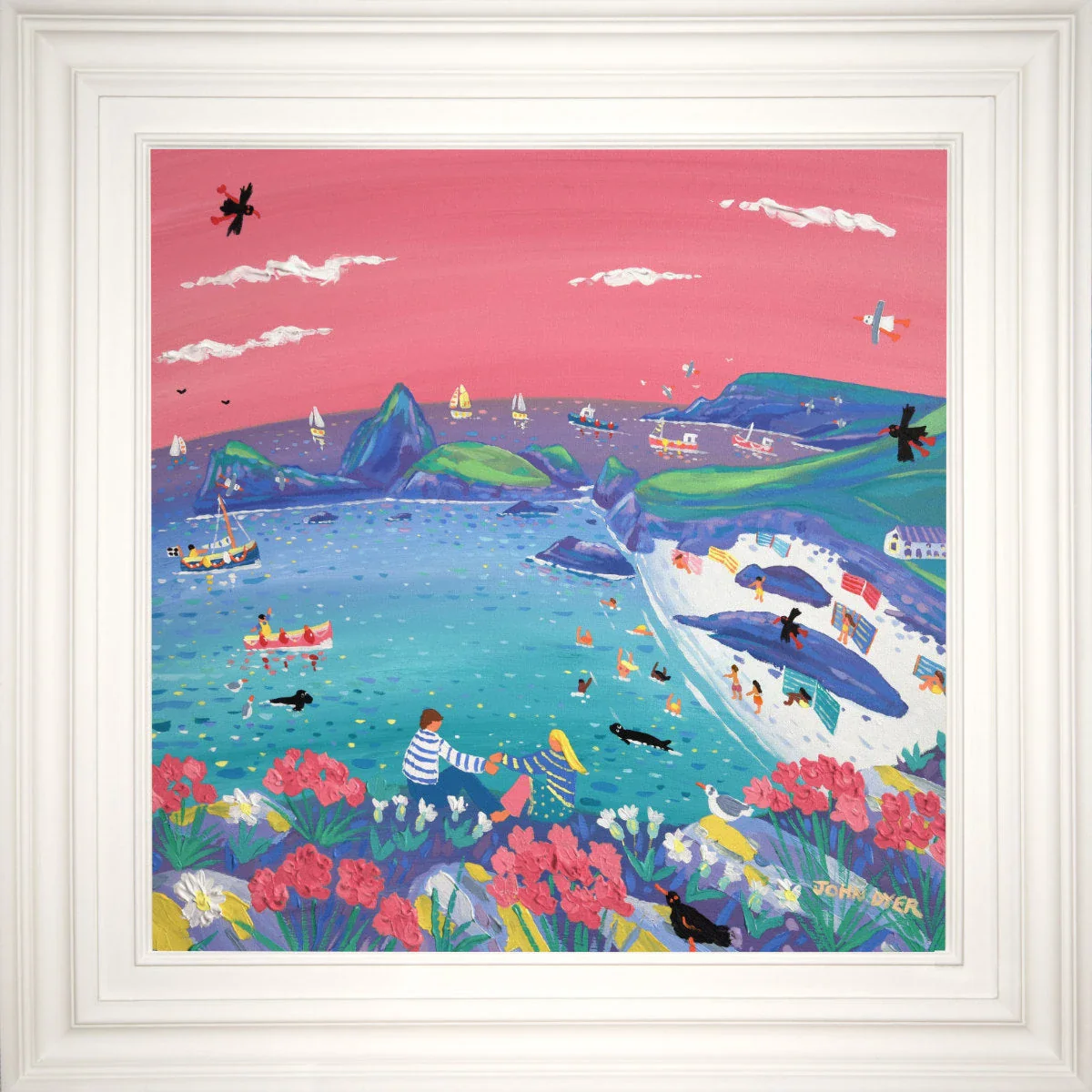 'Magical Sunset Moment, Kynance Cove', 24x24 inches acrylic on canvas. Cornwall Painting by Cornish Artist John Dyer. - Image 2